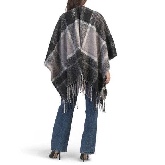 RADLEY LONDON Black Fluffy Check Poncho - Picture 2 of 2